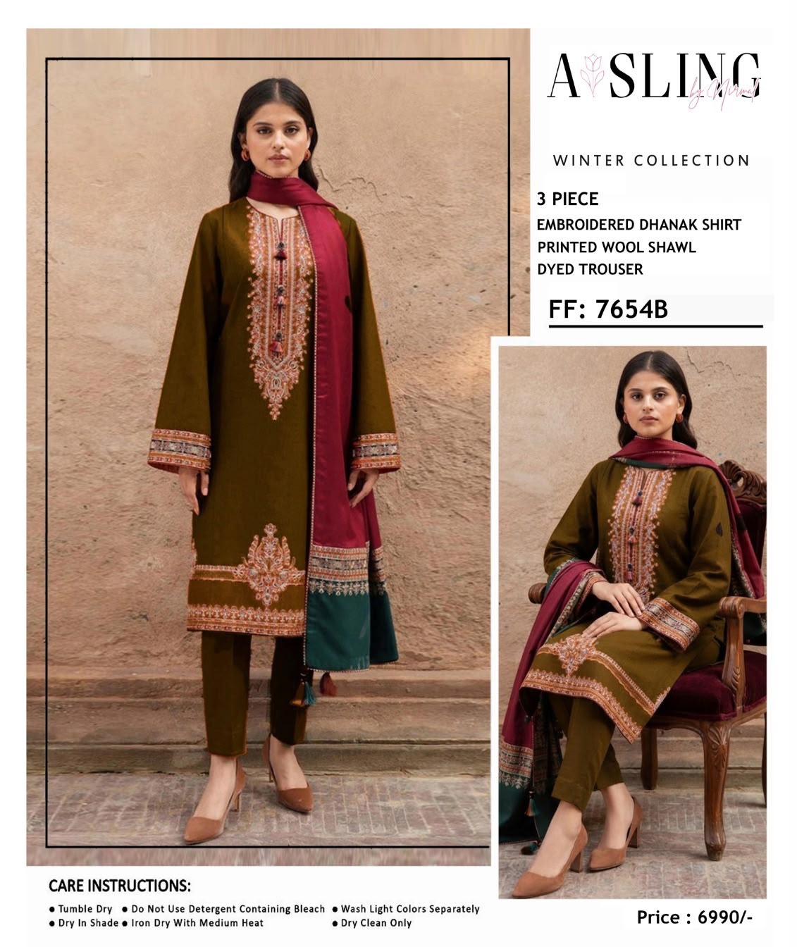 Asling 7654 – Winter Heavy Embroidered Dhanak 3PC Suit