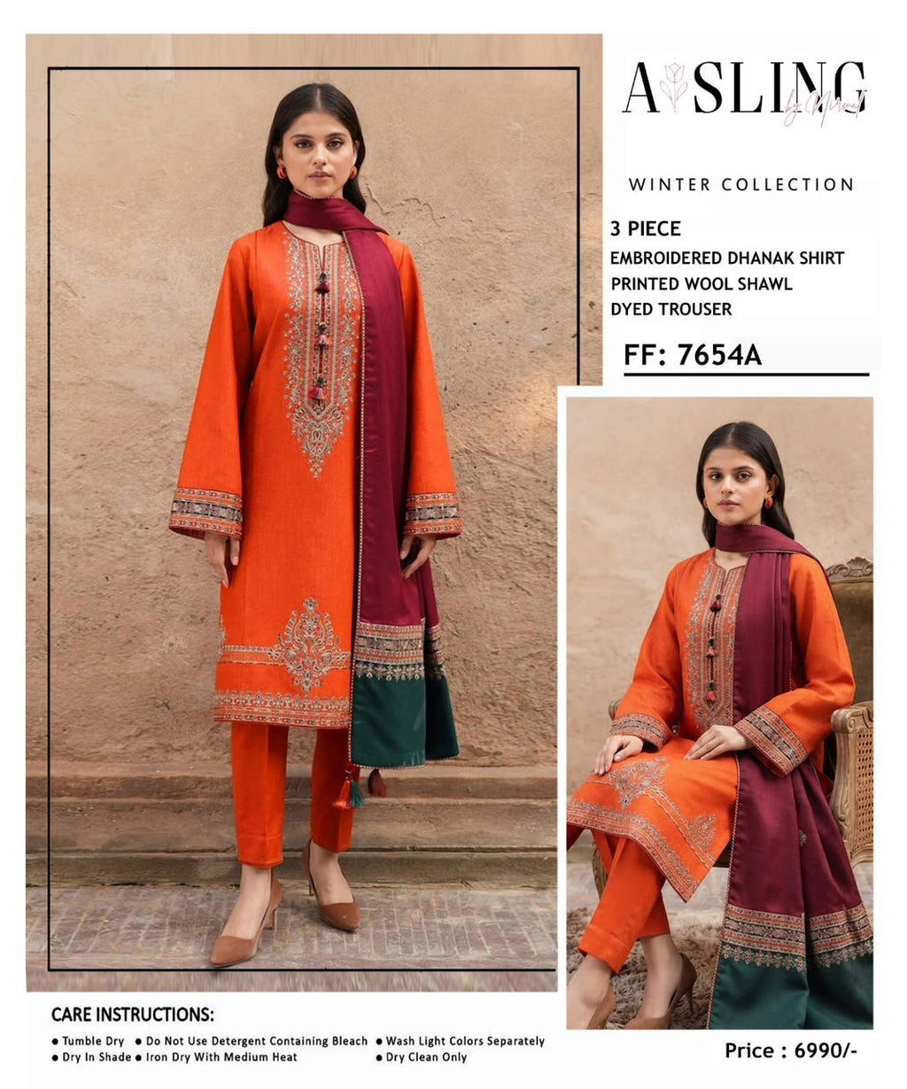 Asling 7654 – Winter Heavy Embroidered Dhanak 3PC Suit