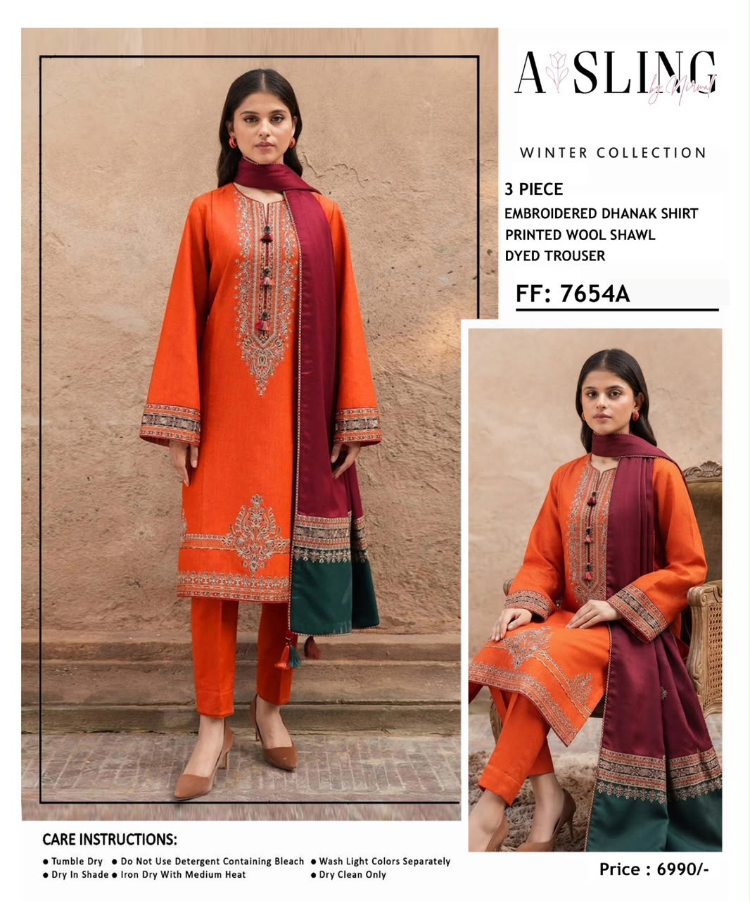 Asling 7654 – Winter Heavy Embroidered Dhanak 3PC Suit