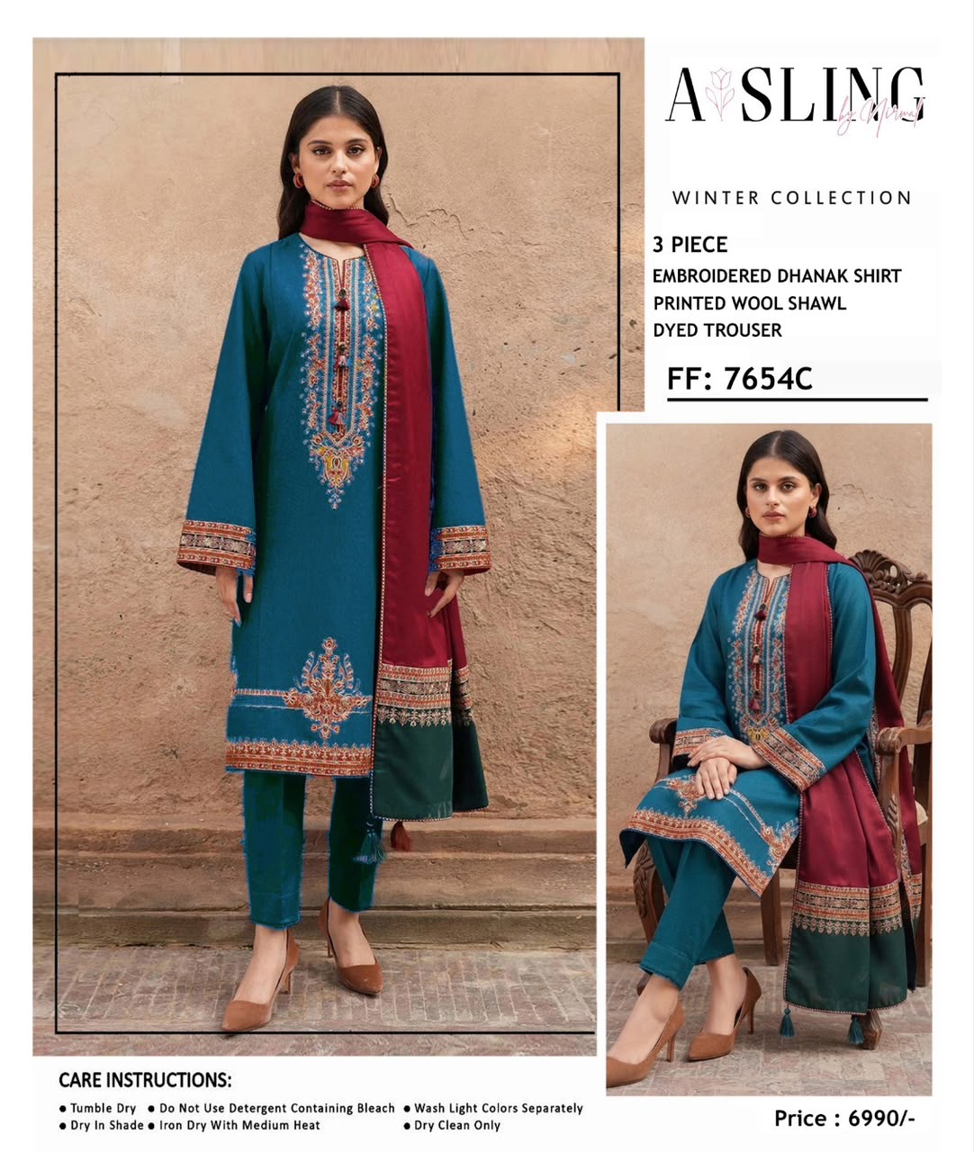 Asling 7654 – Winter Heavy Embroidered Dhanak 3PC Suit